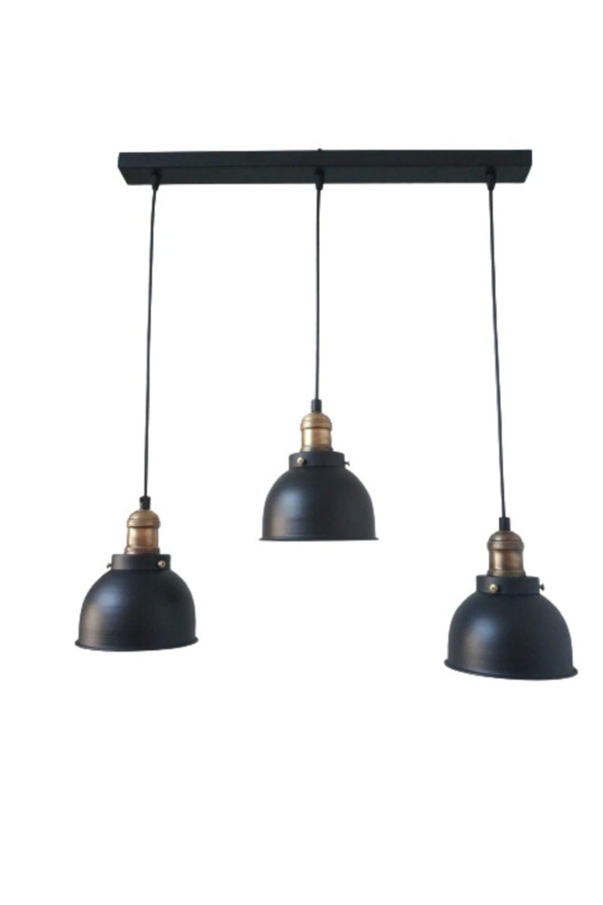 Rys Retro Metal Black Decorative 3 Pcs Table Top Row Rustic Pendant Chandelier Width:60 Cm - Swordslife