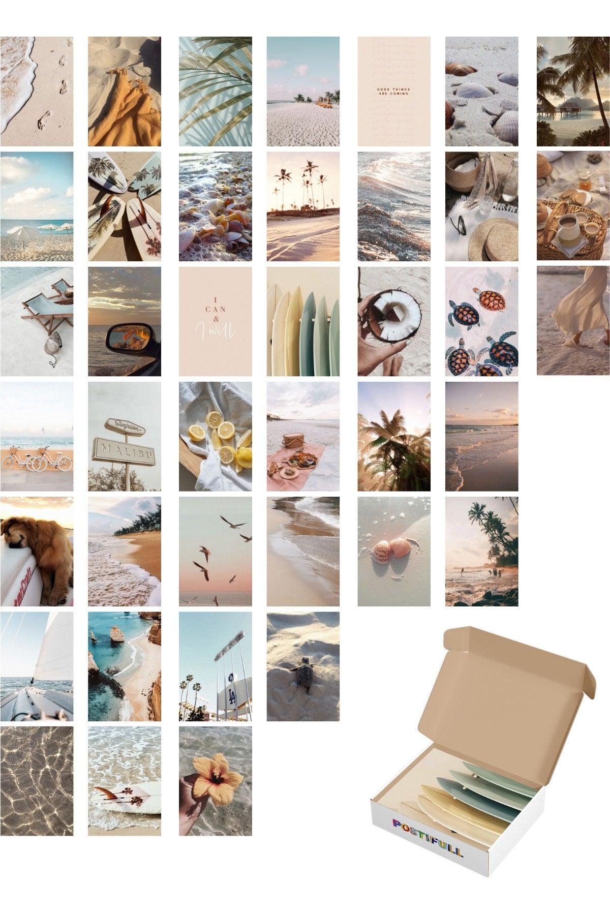 Beach Wall Poster Collage Set - 40 Pieces - Adhesive Back - Retro Poster Set - 10cm*15cm - Swordslife