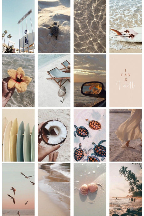 Beach Wall Poster Collage Set - 40 Pieces - Adhesive Back - Retro Poster Set - 10cm*15cm - Swordslife