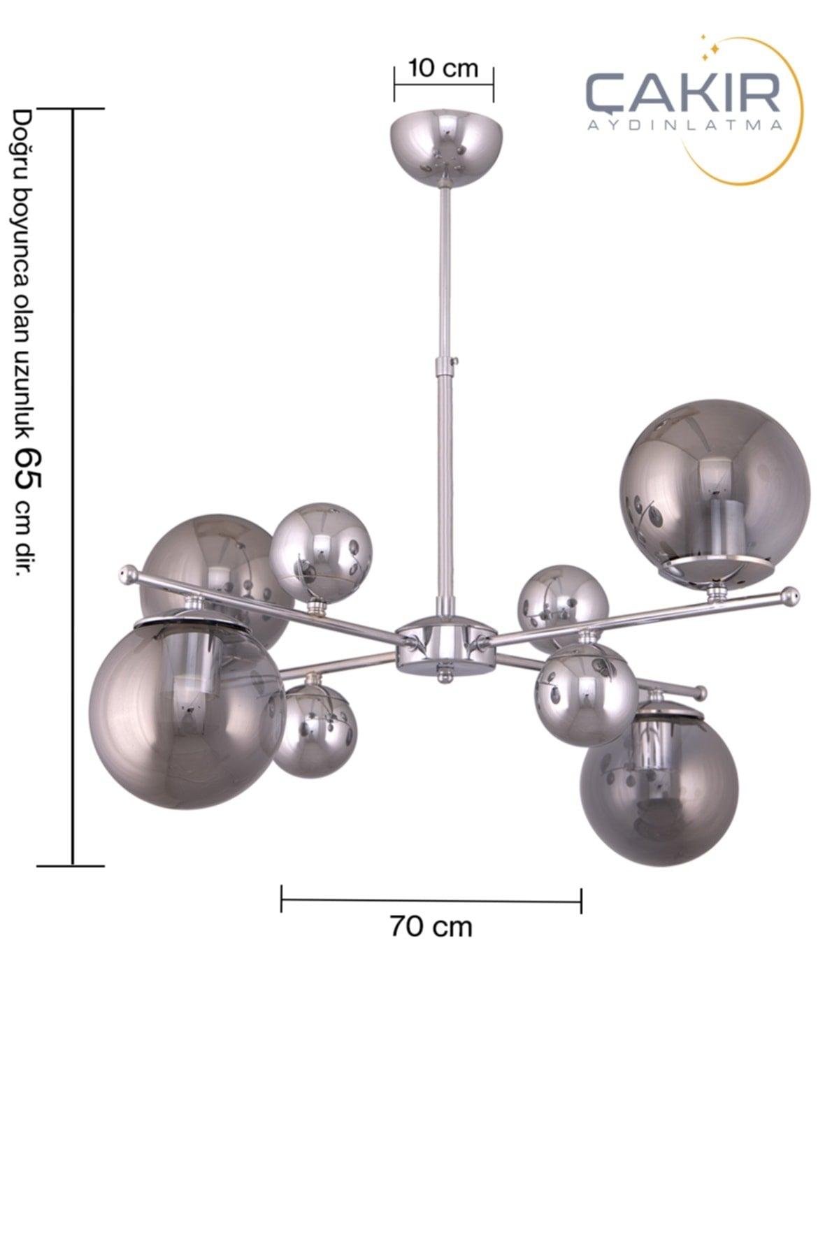 Salkım 4 Ball Smoked Glass Silver ( Chrome ) Pendant Lamp Çakır Chandelier - Swordslife