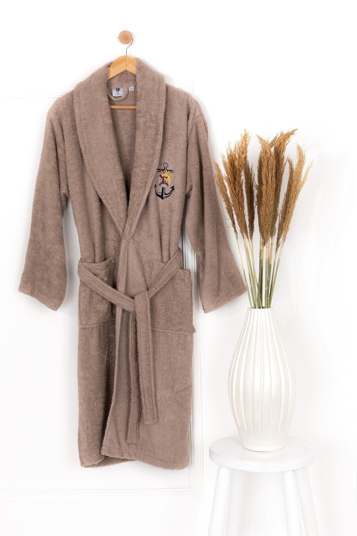 Salyaka Embroidered Bathrobe 100% Cotton Brown