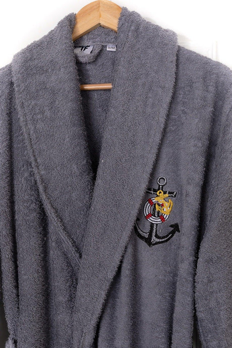 Salyaka Embroidered Bathrobe 100% Cotton Gray