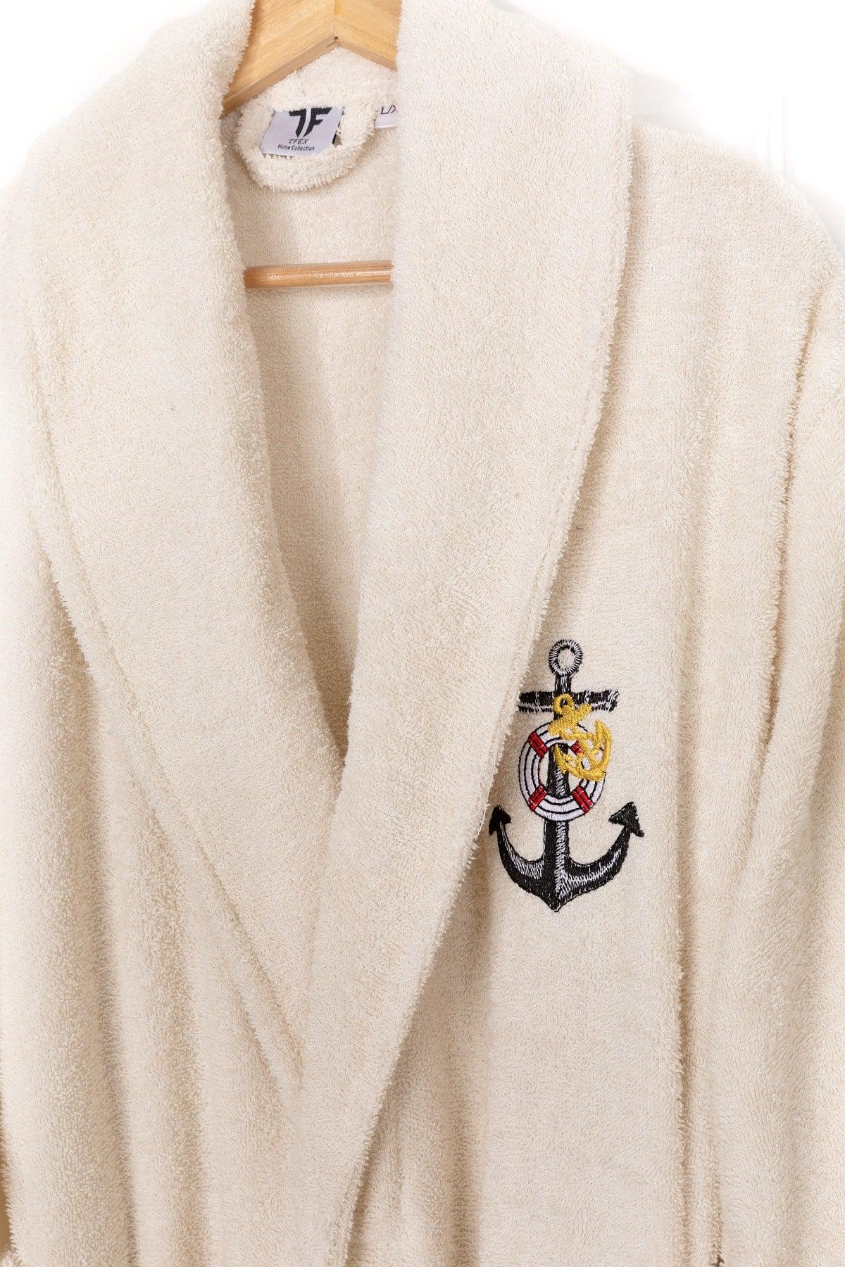 Salyaka Embroidered Bathrobe 100% Cotton Light Cream - Swordslife