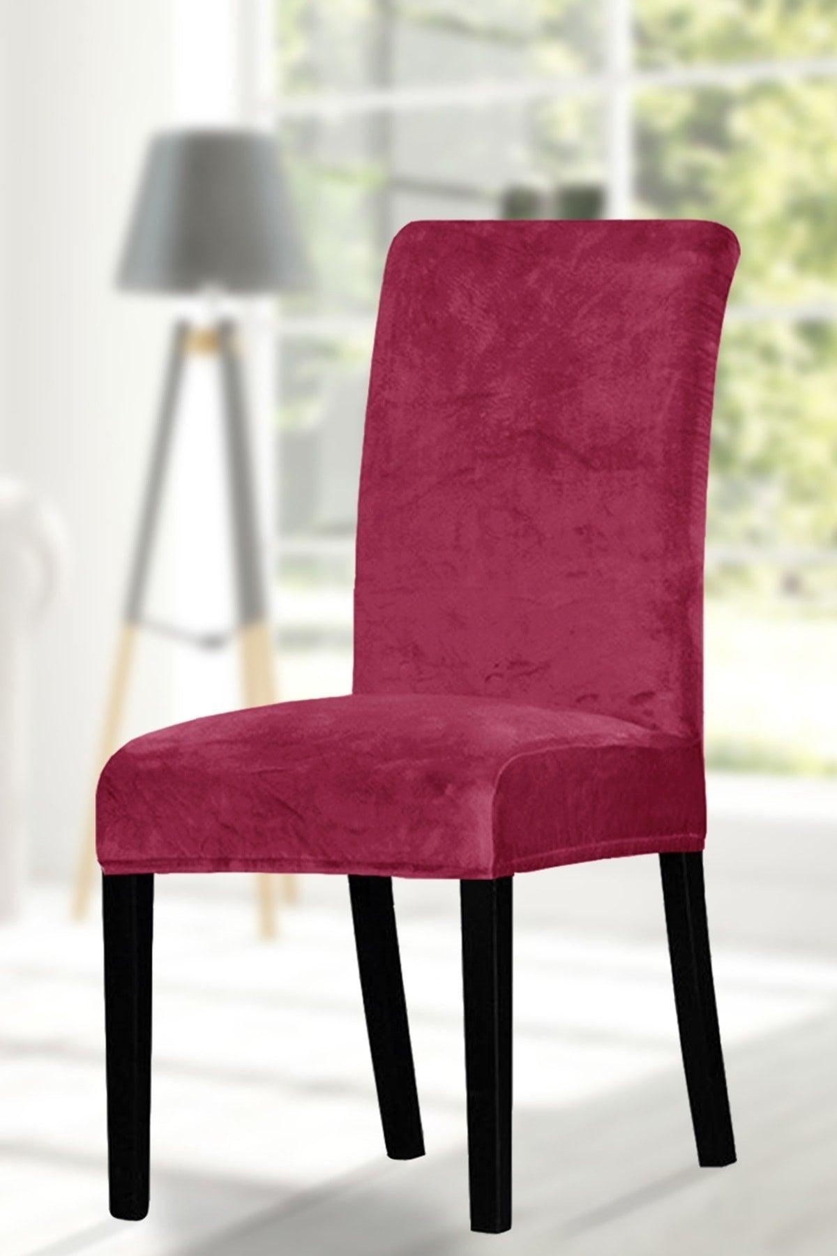 Chair Cover. 6 L. Quality Velvet Fabric. Wide-Length Lycra Cover with Elastic Edges. Red Color - Swordslife