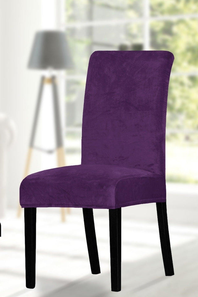 Chair Cover. 6 L. Quality Velvet Fabric. Wide-Length Lycra Cover with Elastic Edges. Plum Color - Swordslife