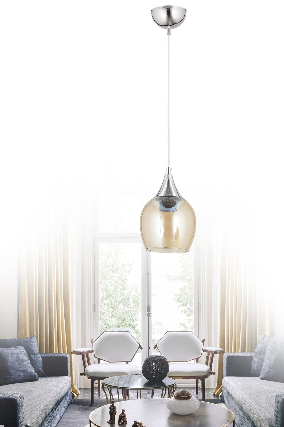 Sante Single Chrome Honey Glass Modern Pendant Chandelier - Swordslife