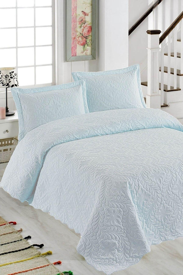 Ivy Double Solid Color Bedspread Set Mint Green - Swordslife