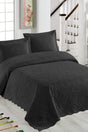 Sarmaşık Double Solid Color Bedspread Set - Black - Swordslife