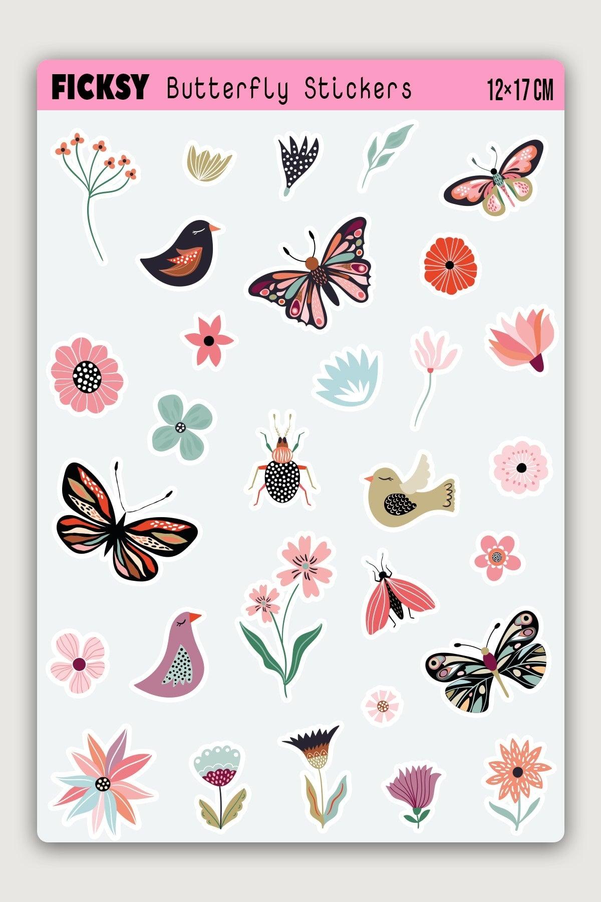 Scandinavian Butterfly And Flower Sticker Set - 30
