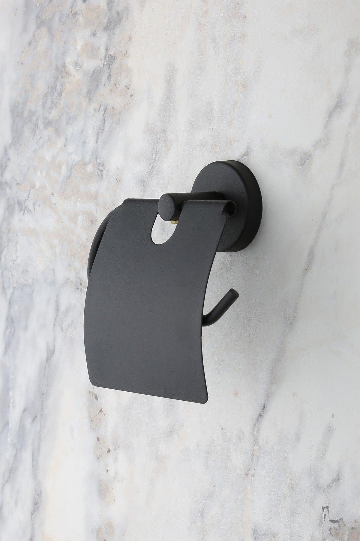 Black Wide Lid Toilet Roll Holder Wc