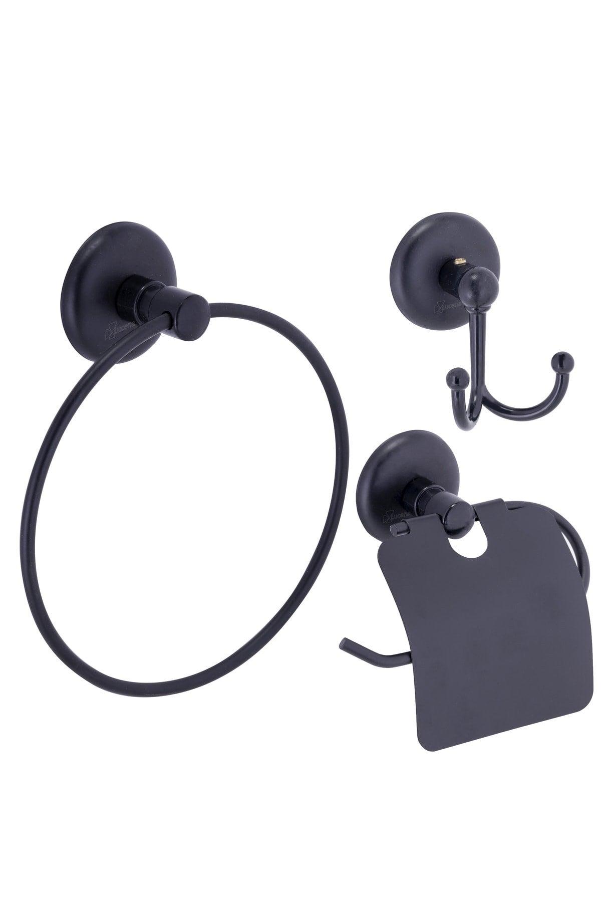 Black Triple Bathroom Accessory Set - Round