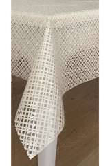 Transparent Coated Cross Knitted Straw Pattern Pvc Oilcloth Table Cloth Cream / Size: 120 Cm X 180 Cm - Swordslife