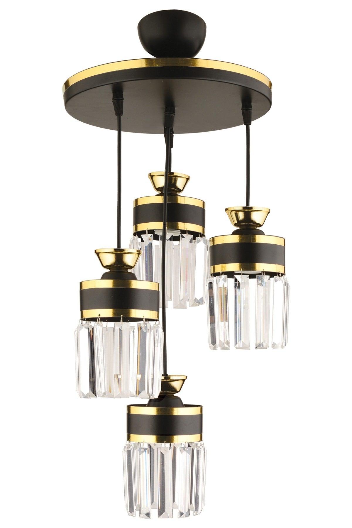 September 4 Pendant Lamp Crystal Stone Black Yellow Gilded Modern Luxury Chandelier - Swordslife