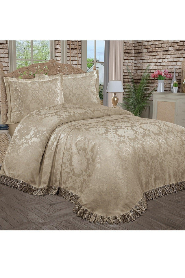 Greenhouse Jacquard Chenille French Lace Double Bedspread (cappuccino) - Swordslife