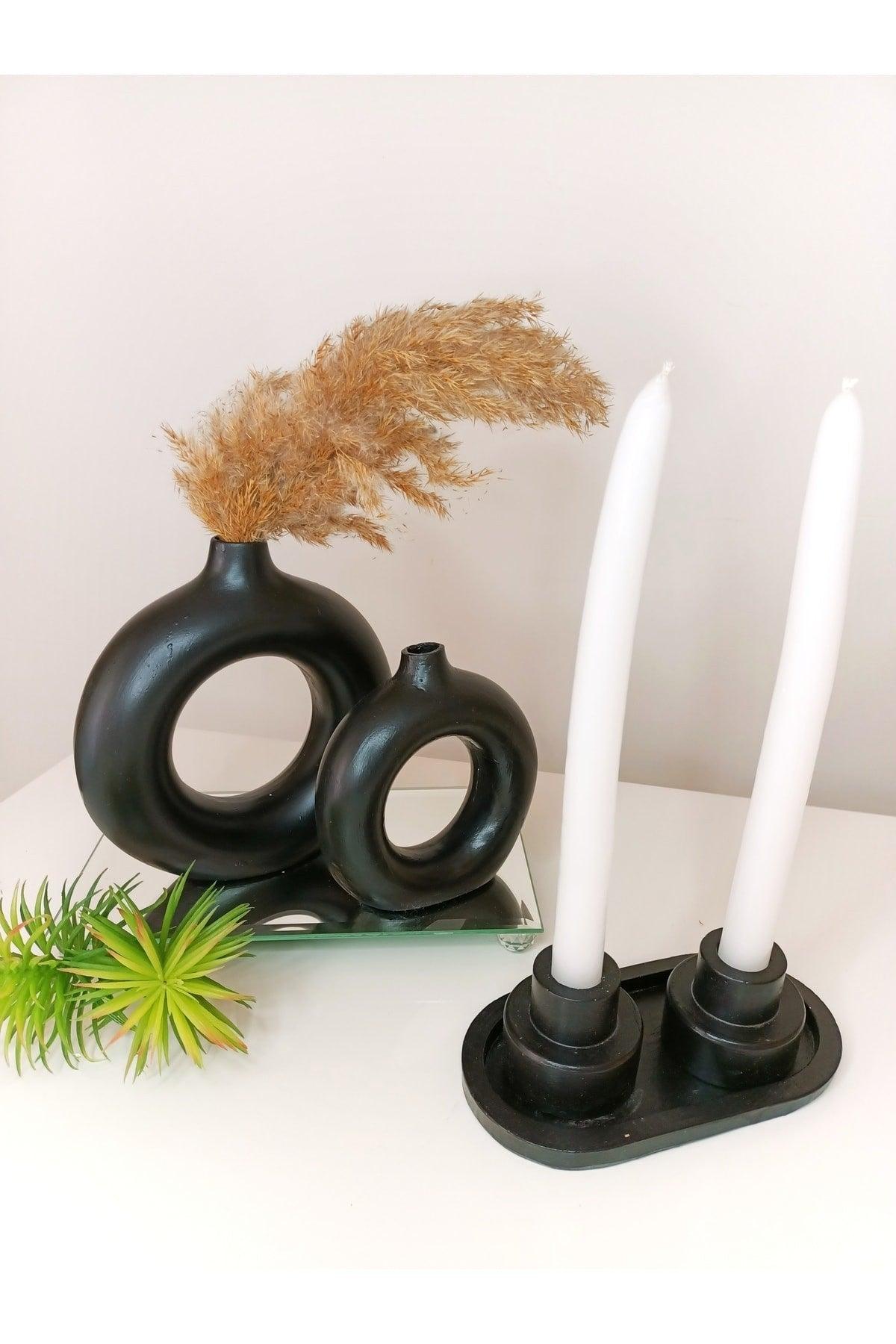 Set Black Bohem 2 Li Vase+2 Pcs Kerzenhalter + Pcs Kerzenhalterplatte - Swordslife