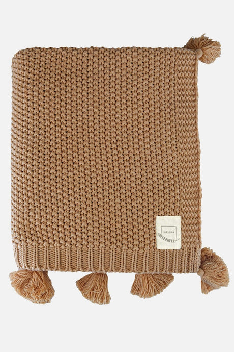 Valentine's Day Gift Coco Rice Knitted Pompom Knitwear TV Blanket Throw Camel - Swordslife