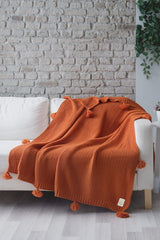 Valentine's Day Gift Coco Rice Knitted Pompom Knitwear TV Blanket Throw Orange - Swordslife