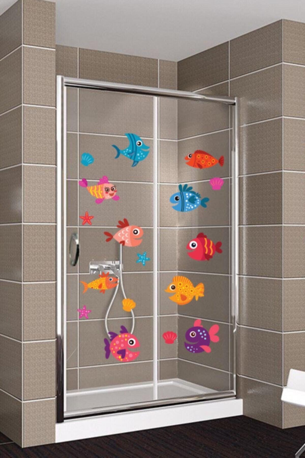 Cute Fishes 18 Pieces Shower Cabin Bathtub Bathroom Sticker - Swordslife