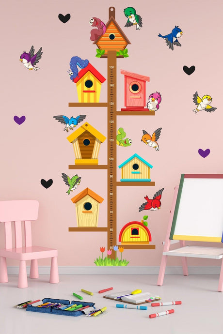 Cute Bird Houses Boy Chart Kids Room Sticker - Swordslife