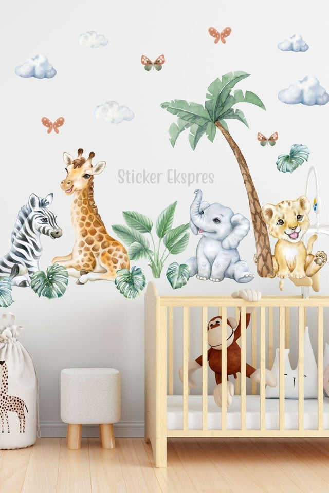 Cute Safari Animals Kids Room Wall Sticker Set - Swordslife