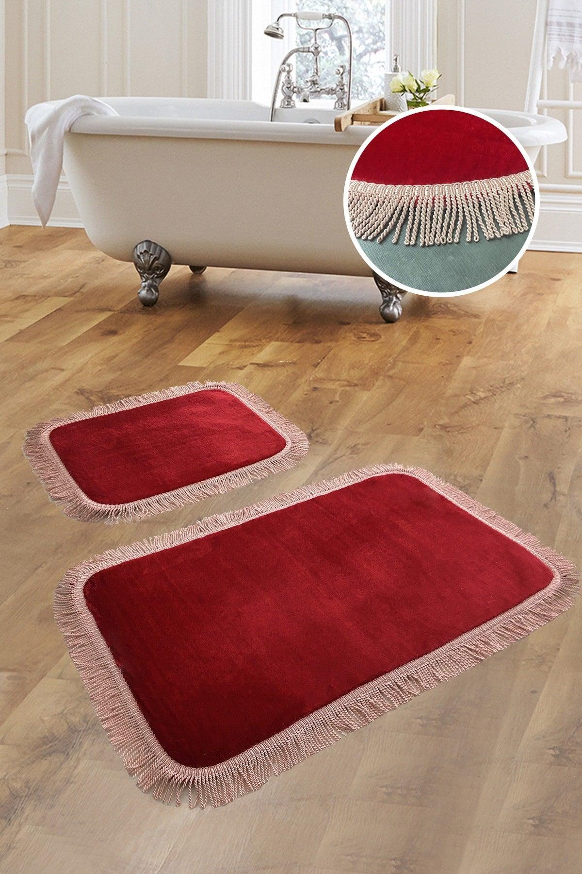 Shareton Corner Bordo 2 Badezimmer Mat Set Burgu Haar gesprühte Toilette Sitzset - Swordslife