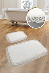 Shareton Cornered Cream 2 Piece Bath Mat Set Twirl Fringed Tassel Closet Set - Swordslife