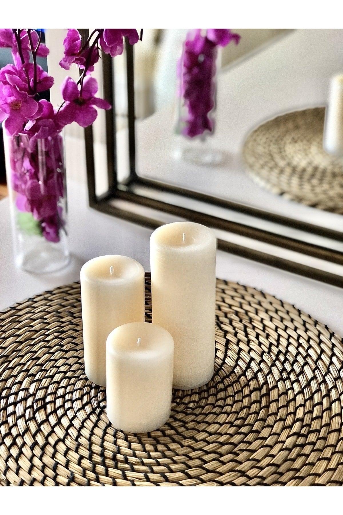 Cylinder White Scented Long 3 Piece Sandalwood Scented Set Candle - Swordslife