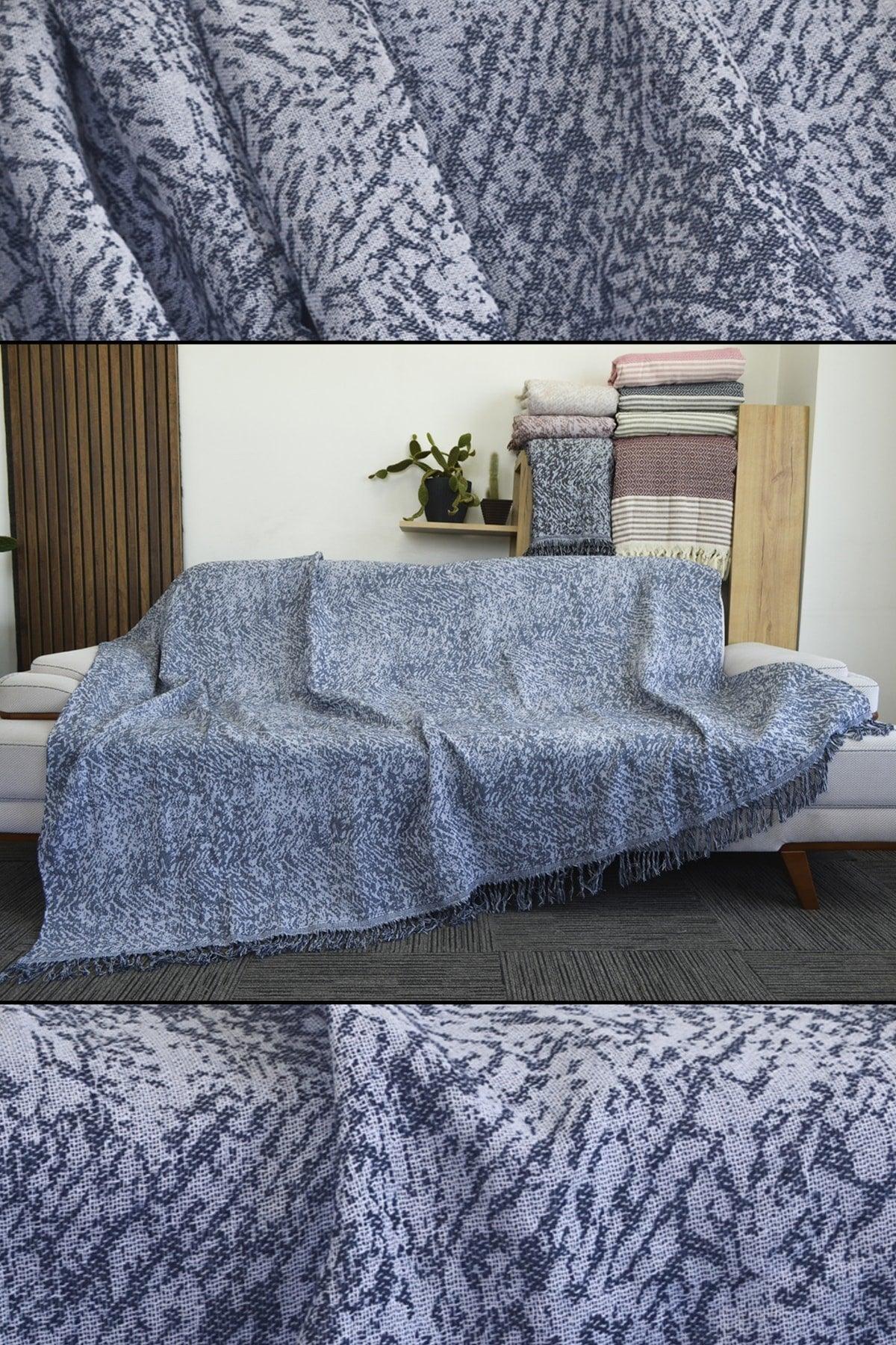 Silva Natural Cotton Linen 170x220 Cm Blue Sofa Cover | Throw - Swordslife