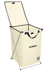 Single Compartment Laundry And Dirty Basket, Cream, Machine Washable Fabric Bag, 39x42x58 Cm - Swordslife