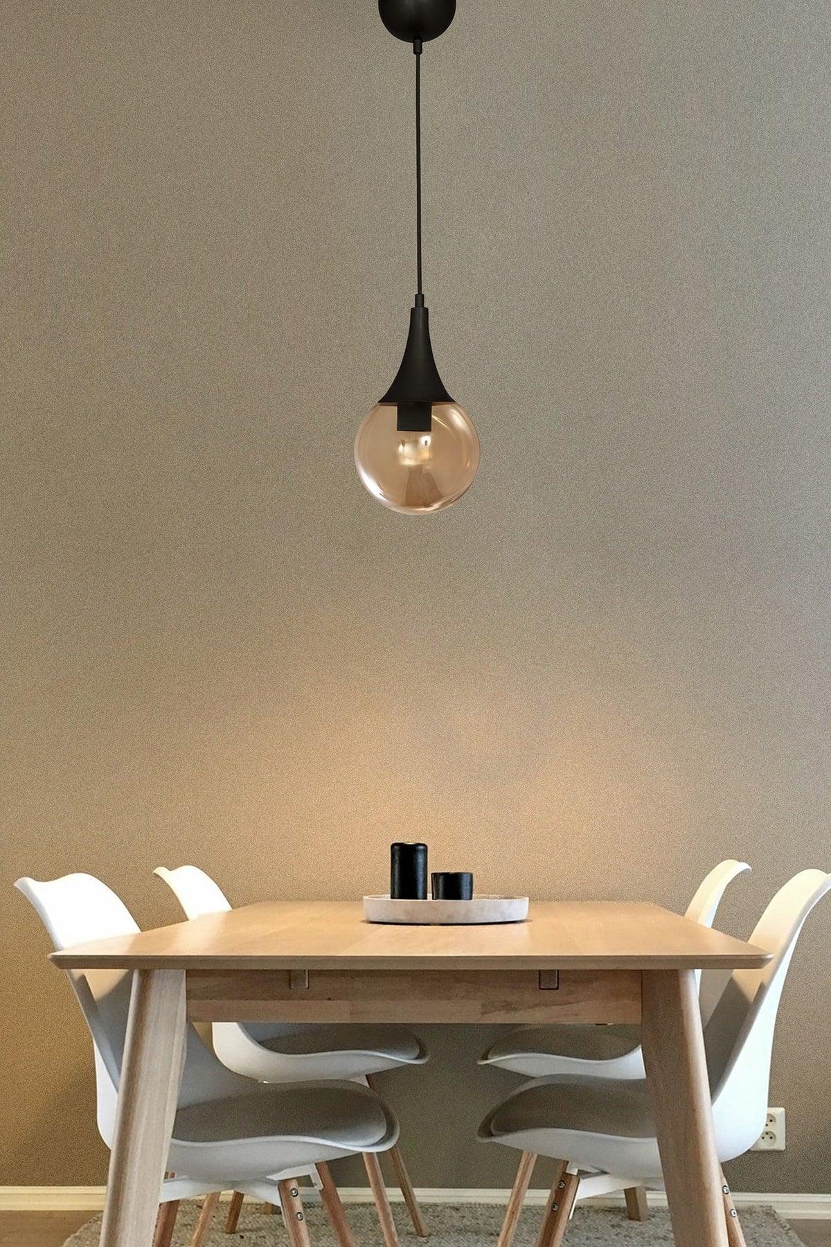 Single Drop Black Round Honey Glass Pendant Lamp Chandelier - Swordslife