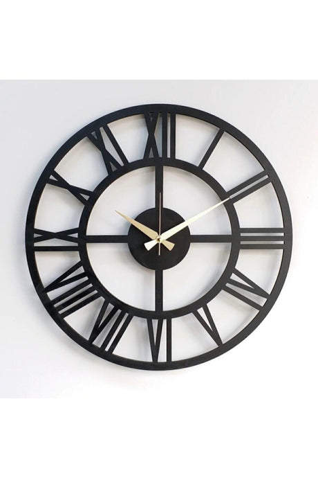 Black Wooden Roman Numeral Silent Decorative Wall Clock - Swordslife