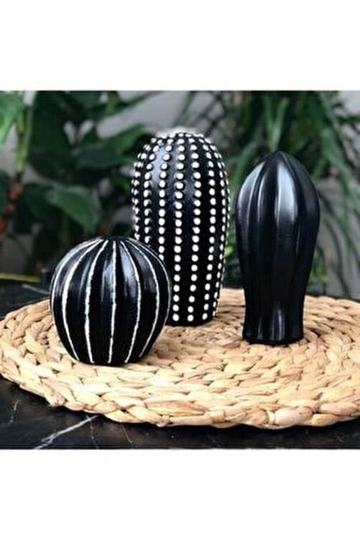 Black and White Detail Decorative 3 Piece Cactus Trinket Set - Swordslife