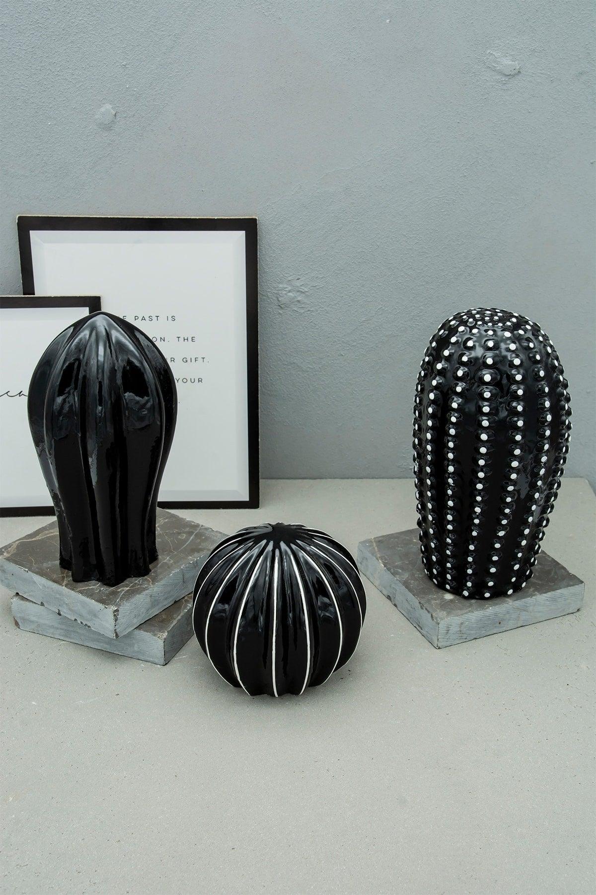 Black and White Detail Decorative 3 Piece Cactus Trinket Set - Swordslife