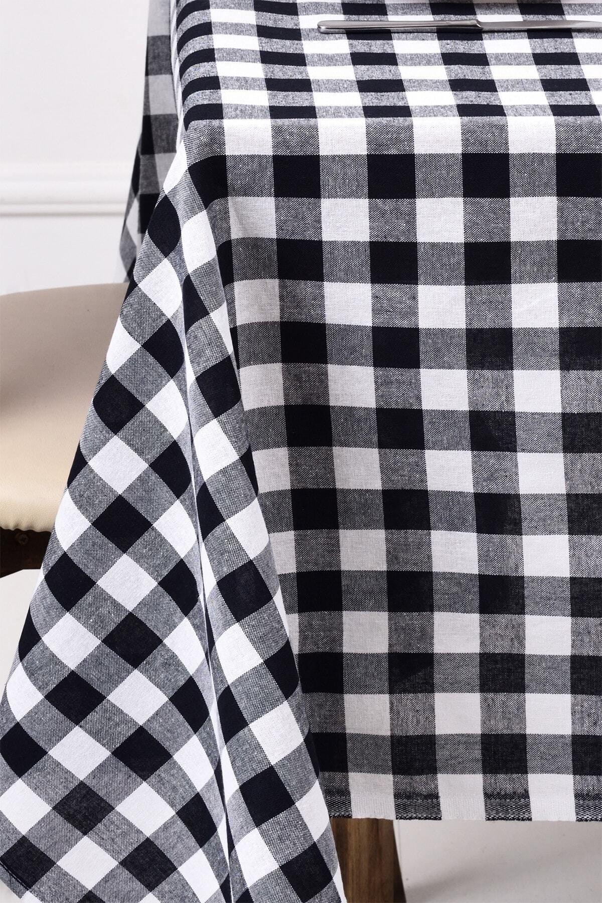 Black Large Square Pattern Gingham Table Cloth, Table Cloth, Picnic Cover - Swordslife