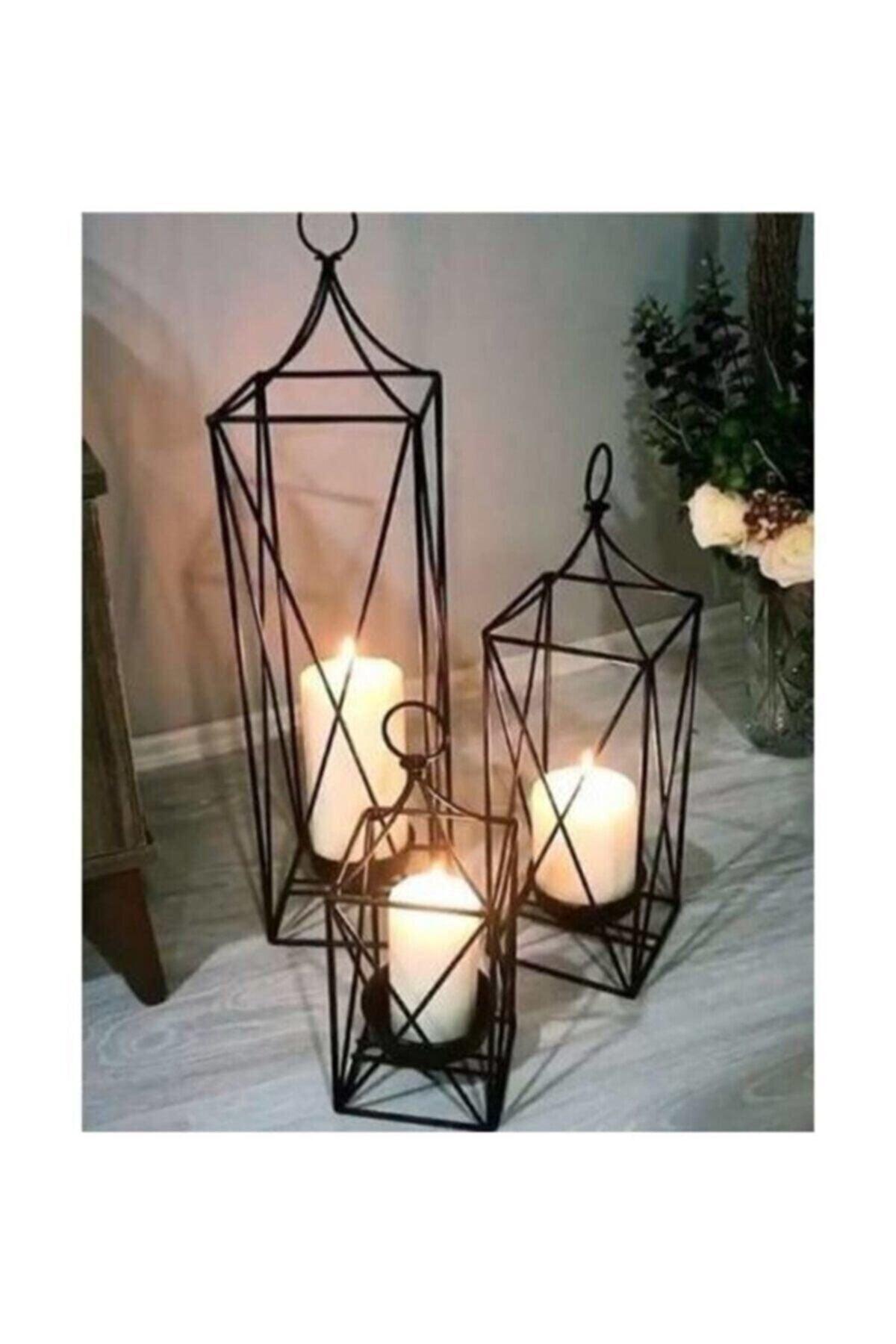 Black Decorative Set of 3 Wrought Iron Cage Lantern Candle Holder - Swordslife