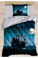 Black Blue Ship Sea 3d Patterned Single Microfiber Duvet Sleeping Set - Swordslife