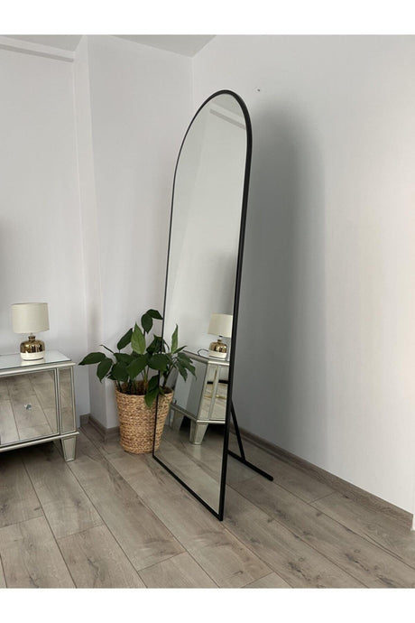 Black Metal Framed 180x70 Footed Full Length Mirror - Swordslife