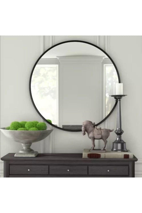 Black Metal Framed 70 Cm Round Mirror - Swordslife