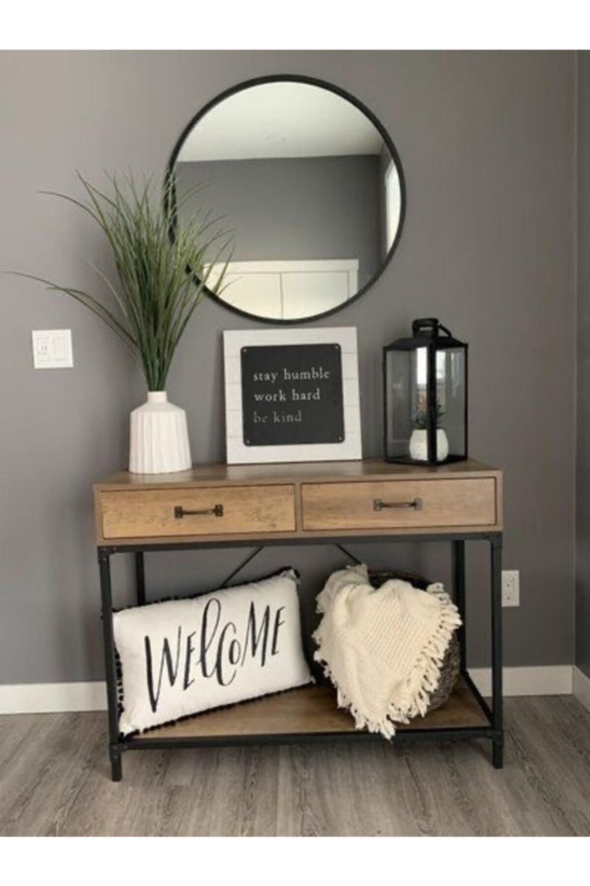 Black Metal Framed Round Mirror 60 Cm - Swordslife