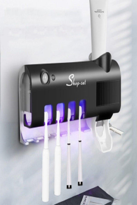 Smart Toothpaste Squeezer And Uv Sterilizer Brush Holder - Black - Swordslife