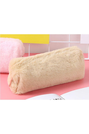 Soft Color Beige Plush Pencil Case Pen Holder Hand