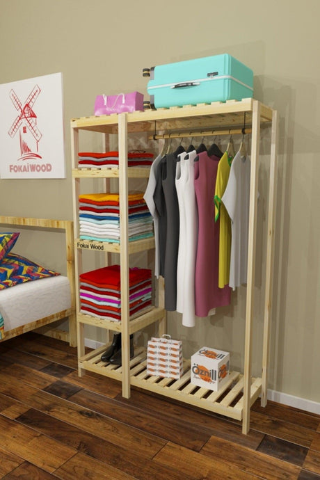 Solo - Open Wooden Handmade Clothes Cabinet - Swordslife