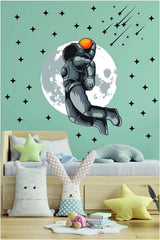 Astronaut and Stars Playing Basketball in Space Kids Room Wall Decoration Sticker - Swordslife