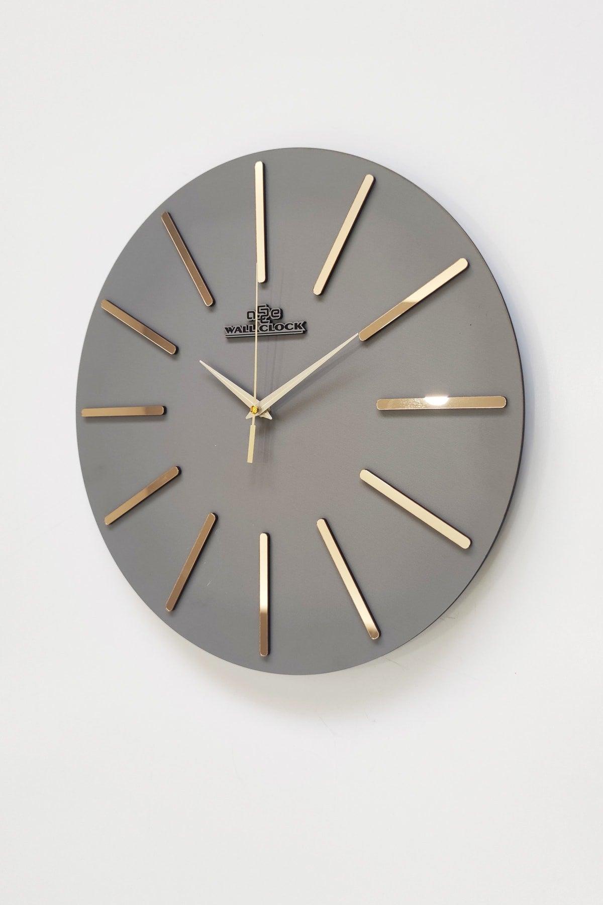 Special Decorative Mirrored Wall Clock Anthracite & Gold Silent Mechanism 37x37cm - Swordslife