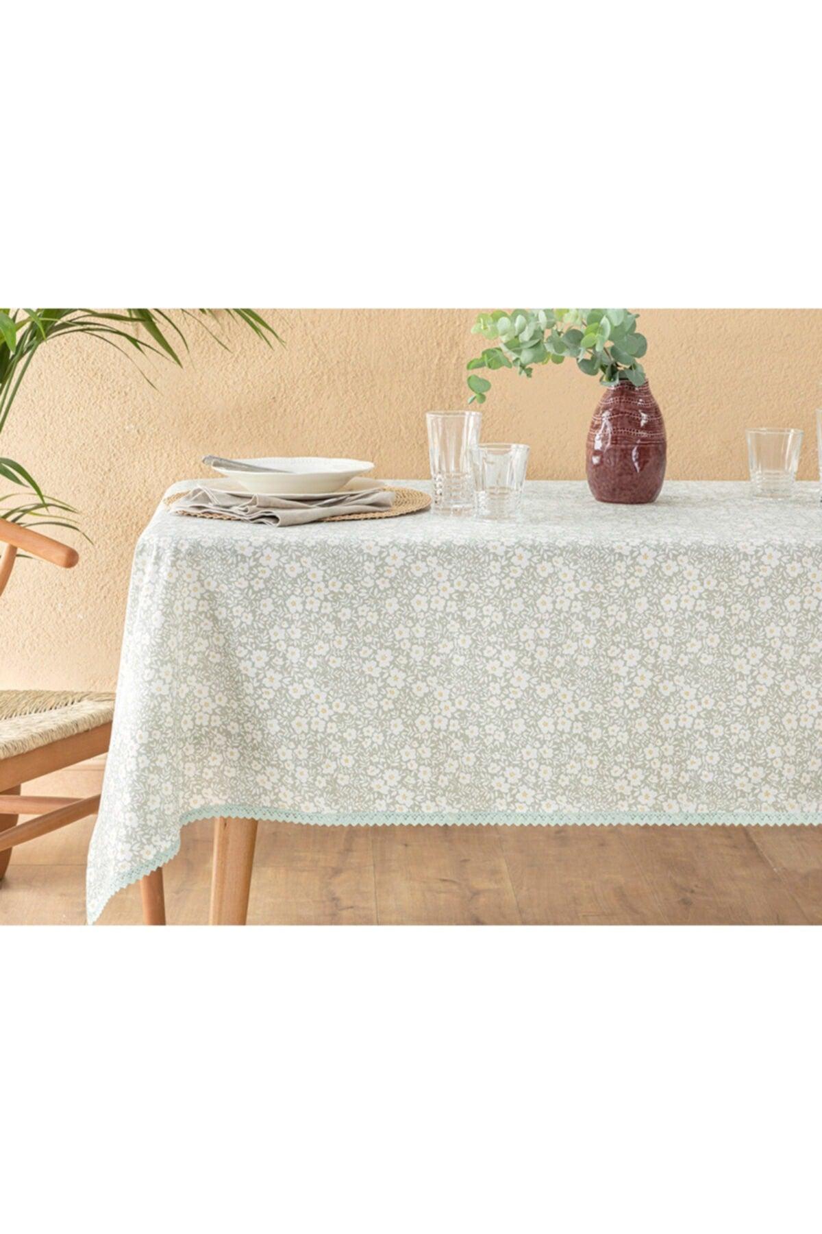 Sprinkle Flowers Polycotton Lacy Table Cloth 150x220 Cm Green - Swordslife