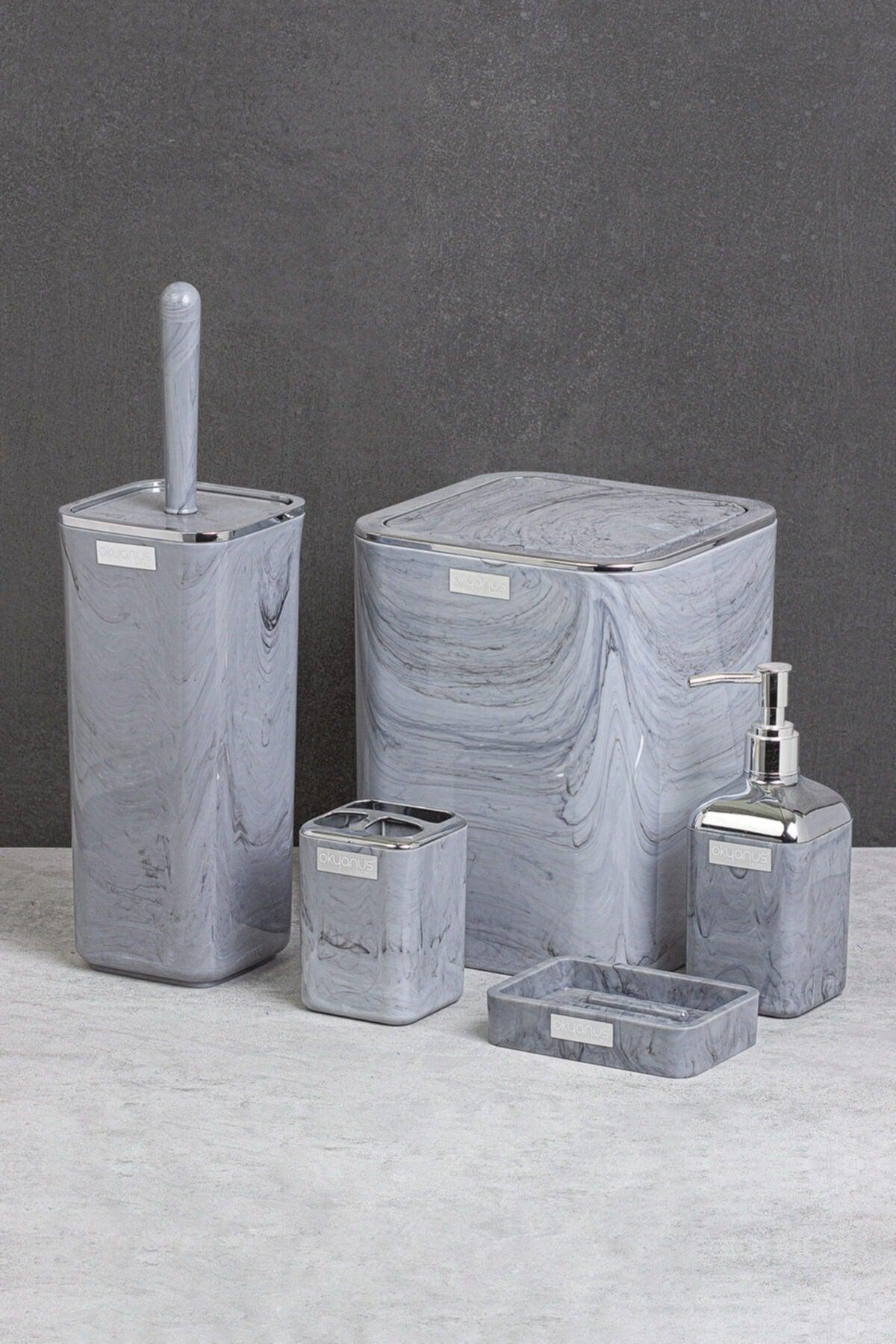 Square Marble Patterned Bathroom Set of 5 - Swordslife