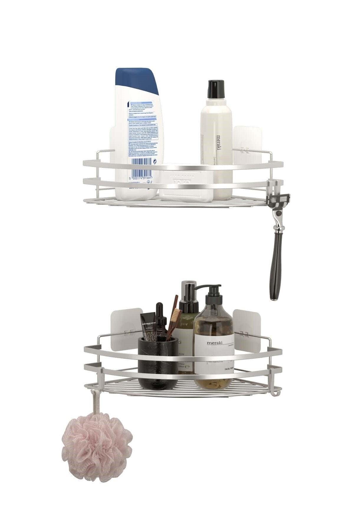 2 Pieces Bathroom Corner Shelf with Adhesive Hooks