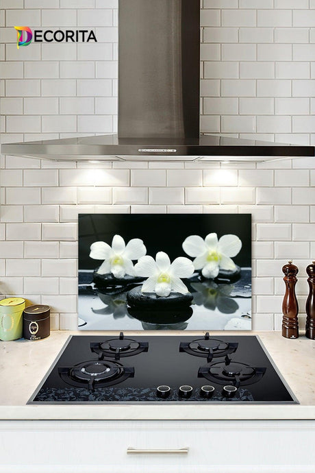 3 Orchids on Stone | Glass Stove Back