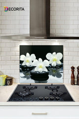 3 Orchids on Stone | Glass Stove Back