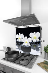 3 Orchids on Stone | Glass Stove Back